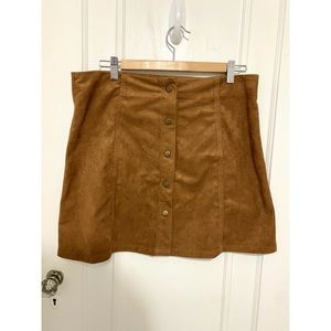 Faux Suede Button Front Mini Skirt